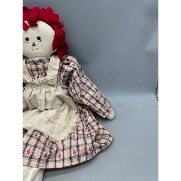 Vintage Raggedy Ann Cloth Doll Red Yarn Hair & Plaid Dress ladybug 24" READ - Picture 3 of 6